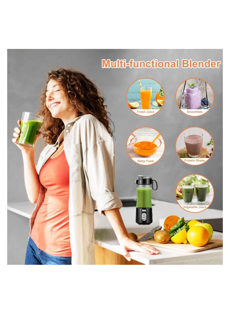 Portable Blender, Personal Size Blender for Smoothies, Juice and Shakes, Mini Blender with Rechargeable Battery, Six Blades, for Home, Travel, Office (Black)