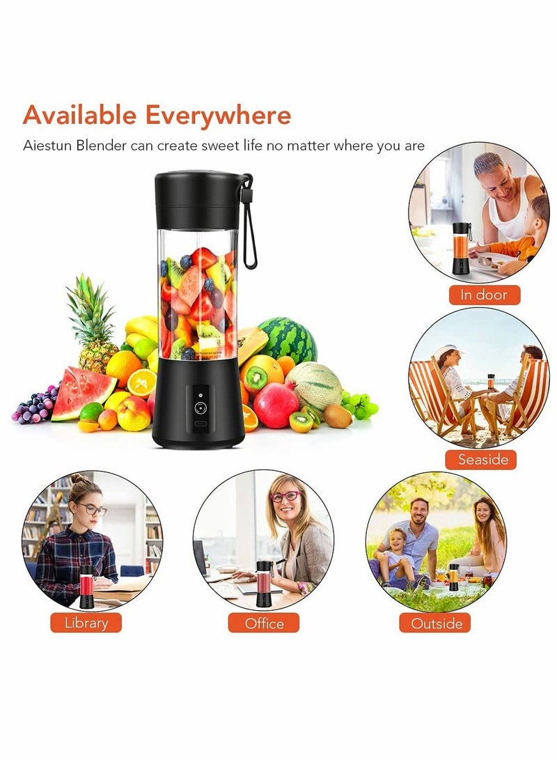 Portable Blender, Travel Blender, Mini Blender, Personal Mixer Fruit Rechargeable with USB, 380ml, Fruit Juice for Great Mixing (Black)