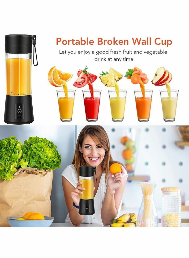 Portable Blender, Travel Blender, Mini Blender, Personal Mixer Fruit Rechargeable with USB, 380ml, Fruit Juice for Great Mixing (Black)