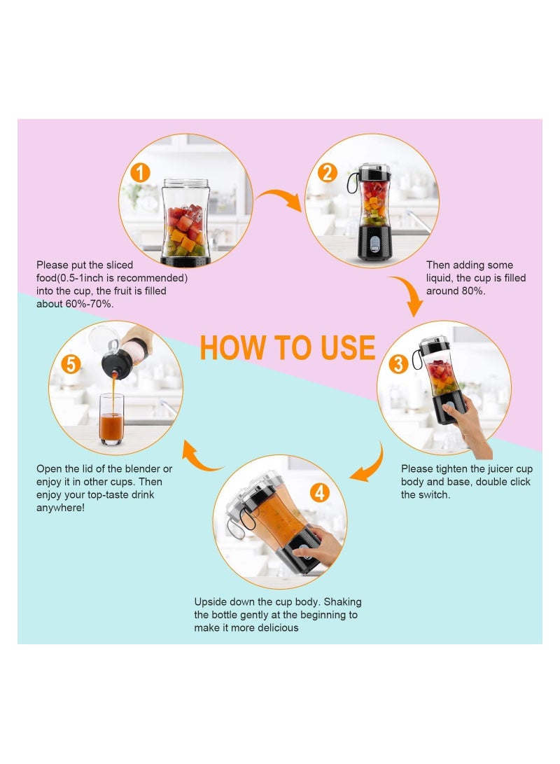 Portable Personal Blender for Smoothie and Shakes，Powerful 3D Blades USB Rechargeable Juicer Cup（Black）