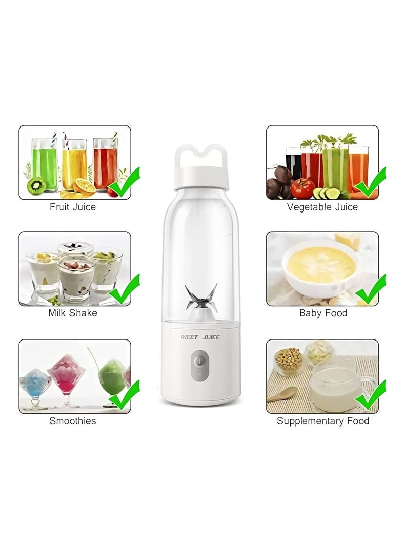 Portable Blender 500ml，Portable Personal Blender for Smoothie and Shakes，Powerful 4D Blades 4000mAh USB Rechargeable Juicer Cup