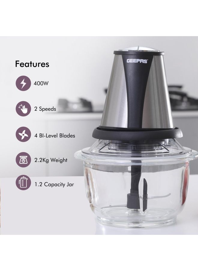 Mini Food Processor, 1.2L Glass Jar Bowl & 4 Stainless Steel Blades, 2 Speed, Mini Food Chopper Shredder Perfect for Salads, Salsa, Guacamole, Pesto, Curry Pastes & More - 2 Year Warranty 1.2 L 400.0 W GMC42014 Black/Silver/Clear