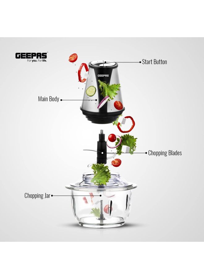 Mini Food Processor, 1.2L Glass Jar Bowl & 4 Stainless Steel Blades, 2 Speed, Mini Food Chopper Shredder Perfect for Salads, Salsa, Guacamole, Pesto, Curry Pastes & More - 2 Year Warranty 1.2 L 400.0 W GMC42014 Black/Silver/Clear