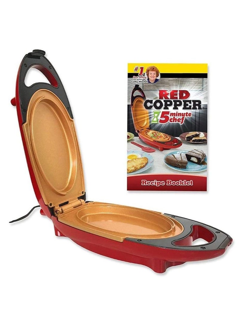 Red Copper 5 Minute Chef Electric Frying Pan Smokeless Nonstick Pan Steak