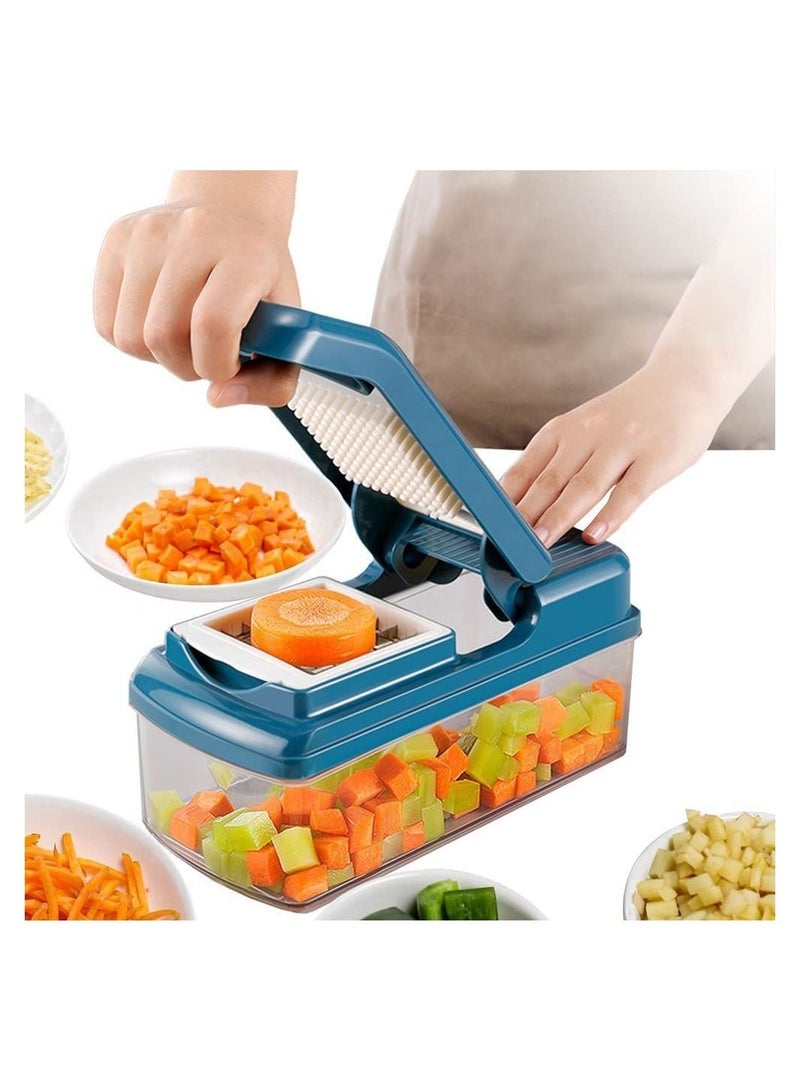 Vegetable Chopper, 13 in 1 Multifunctional Food Kitchen Slicer Dicer Cutter,Veggie Chopper With 8 Blades＆ Container, Manual Cutter for Onion, Garlic, Carrot, Potato, Fruit