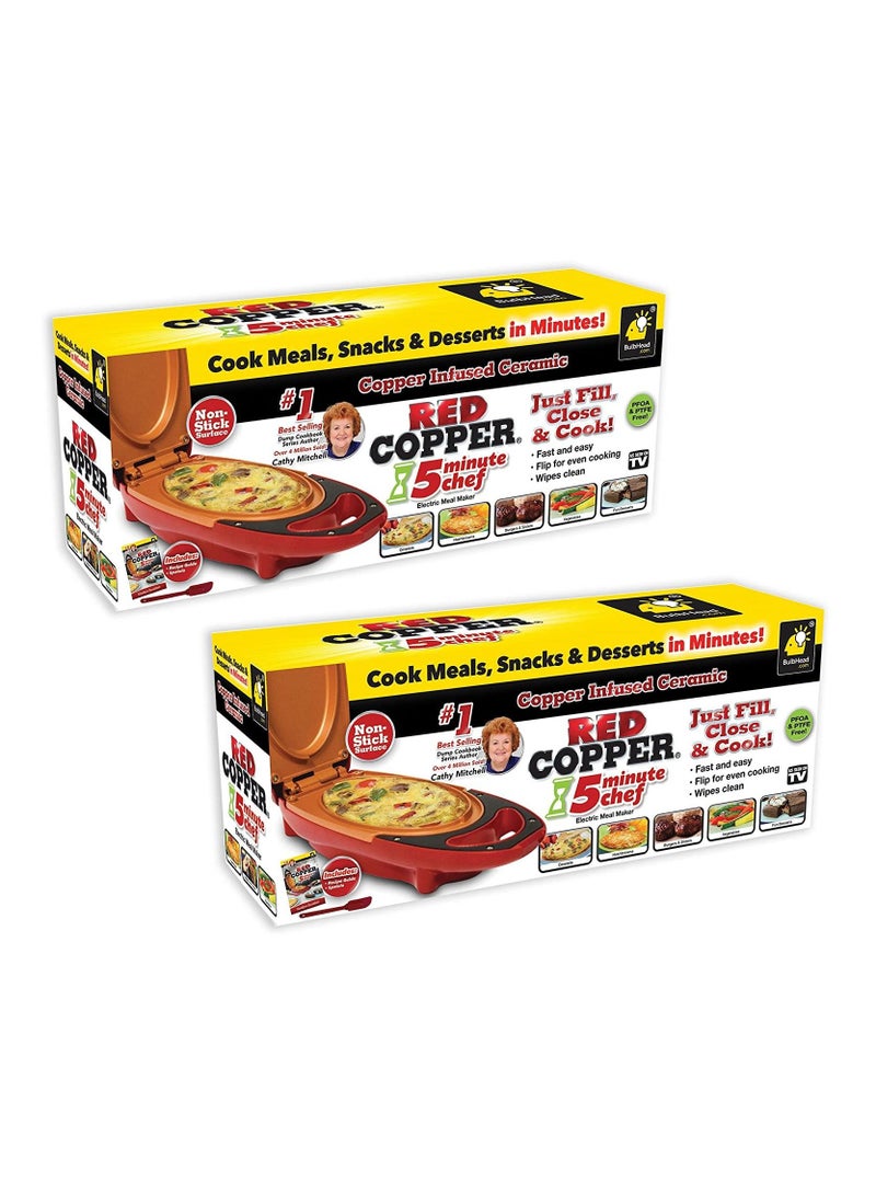 Red Copper 5 Minute Chef Double-Sided Copper-Infused Grill Pan with Non-Stick Anti-Scratch Surface for Making Delicious Omelet (Red)