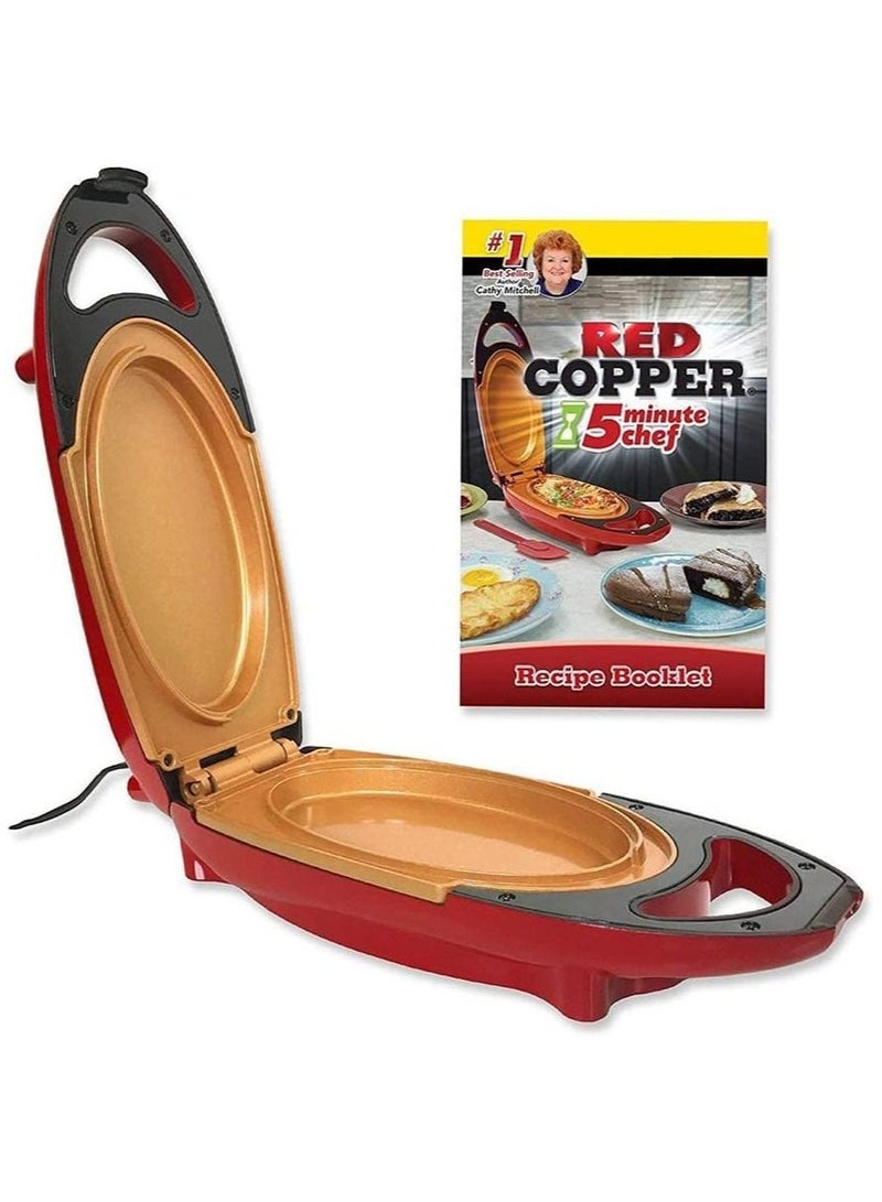 Red Copper 5 Minute Chef Double-Sided Copper-Infused Grill Pan with Non-Stick Anti-Scratch Surface for Making Delicious Omelet (Red)