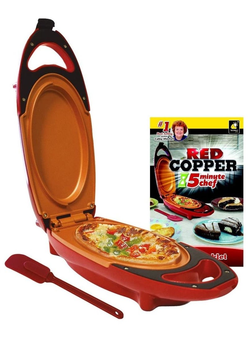 Red Copper 5 Minute Chef Double-Sided Copper-Infused Grill Pan with Non-Stick Anti-Scratch Surface for Making Delicious Omelet (Red)