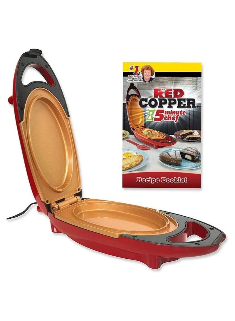 Red Copper 5-Minute Chef Omelette Pan Non-Stick Omlette Maker Egg Cooker That Will Cook Paninis Pancakes Your Favourite Meals in 5 Minutes or Less Easy Clean Grill Plate