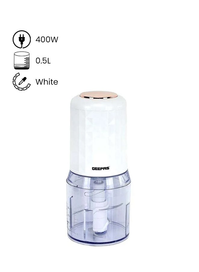 Geepas Mini Food Processor, Chopper| 4 Bi-Level Stainless Steel Blades| Perfect for Salads, Salsa, Pesto, Curry Pastes| Powerful Copper Motor 0.5 L 500 W GMC42012N White