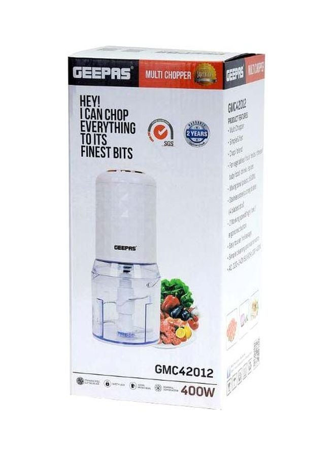 Geepas Mini Food Processor, Chopper| 4 Bi-Level Stainless Steel Blades| Perfect for Salads, Salsa, Pesto, Curry Pastes| Powerful Copper Motor 0.5 L 500 W GMC42012N White