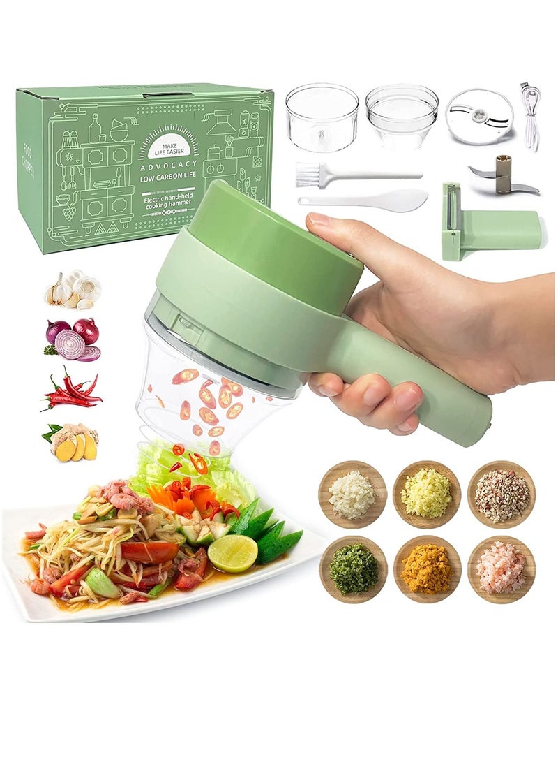 4 In 1 Handheld Electric Vegetable Cutter Set Garlic Mud Masher Chopper Mini Cordless Food Processor For Chili Onion Celery Ginger Meat With Brush