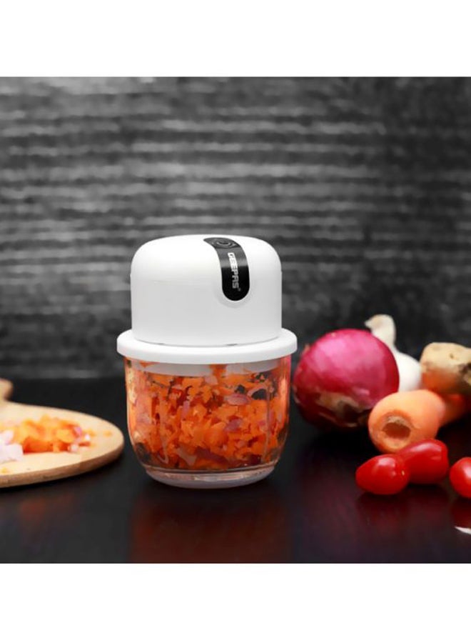 Wireless Mini Food Chopper - Portable Food Cutter Mincer for Dicing, Ginger, Chili, Fruits, Onions, Vegetable | Stainless Steel Blades, LED Indication,USB Rechargeable And Portable 300 ML | 2 Years Warranty 300 ml 30 W GMC42022 White/Clear
