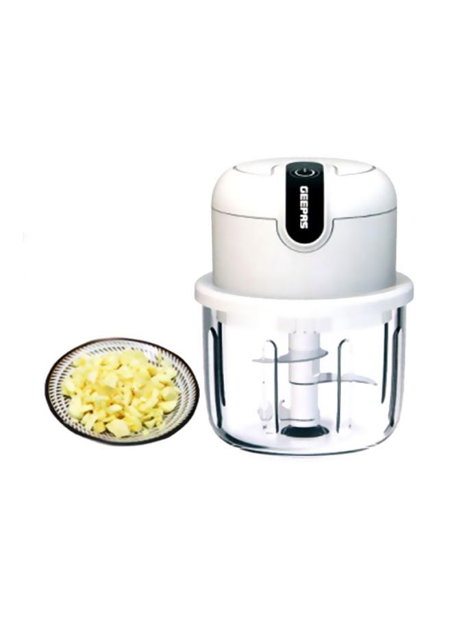 Wireless Mini Food Chopper - Portable Food Cutter Mincer for Dicing, Ginger, Chili, Fruits, Onions, Vegetable | Stainless Steel Blades, LED Indication,USB Rechargeable And Portable 300 ML | 2 Years Warranty 300 ml 30 W GMC42022 White/Clear