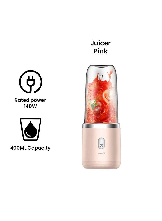 Portable Automatic Multi Functional USB Rechargeable Juicer Cup 400.0 ml 140.0 W DEM-NU05 Pink