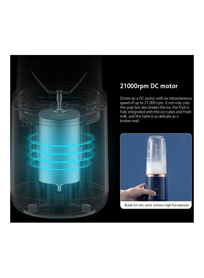 Portable Automatic Multi Functional USB Rechargeable Juicer Cup 400.0 ml 140.0 W NU06 Blue