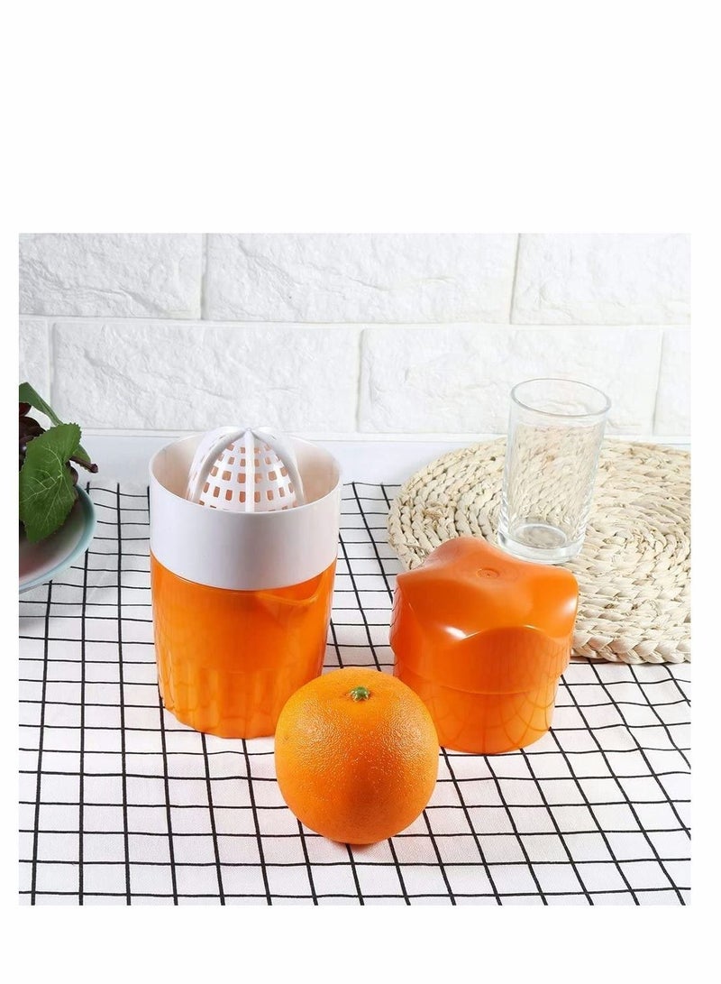 Manual Hand Juicer, Citrus Juicer Lemon Squeezer Press with Strainer and Container for Orange Grapefruit Lime Rotation Tangerines Other Fruits in Home Kitchen(Orange Color)