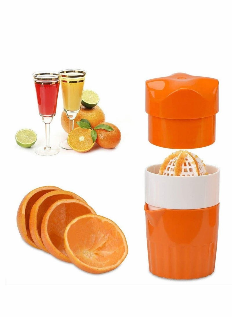 Manual Hand Juicer, Citrus Juicer Lemon Squeezer Press with Strainer and Container for Orange Grapefruit Lime Rotation Tangerines Other Fruits in Home Kitchen(Orange Color)