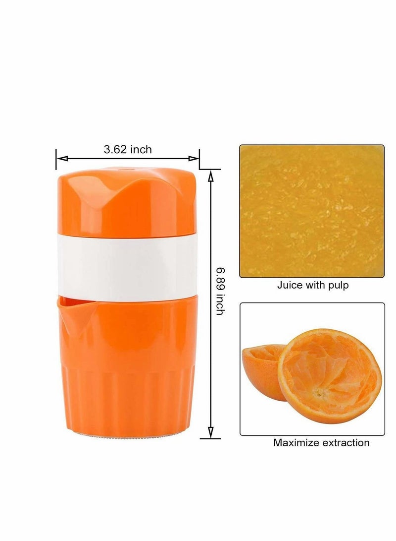 Manual Hand Juicer, Citrus Juicer Lemon Squeezer Press with Strainer and Container for Orange Grapefruit Lime Rotation Tangerines Other Fruits in Home Kitchen(Orange Color)