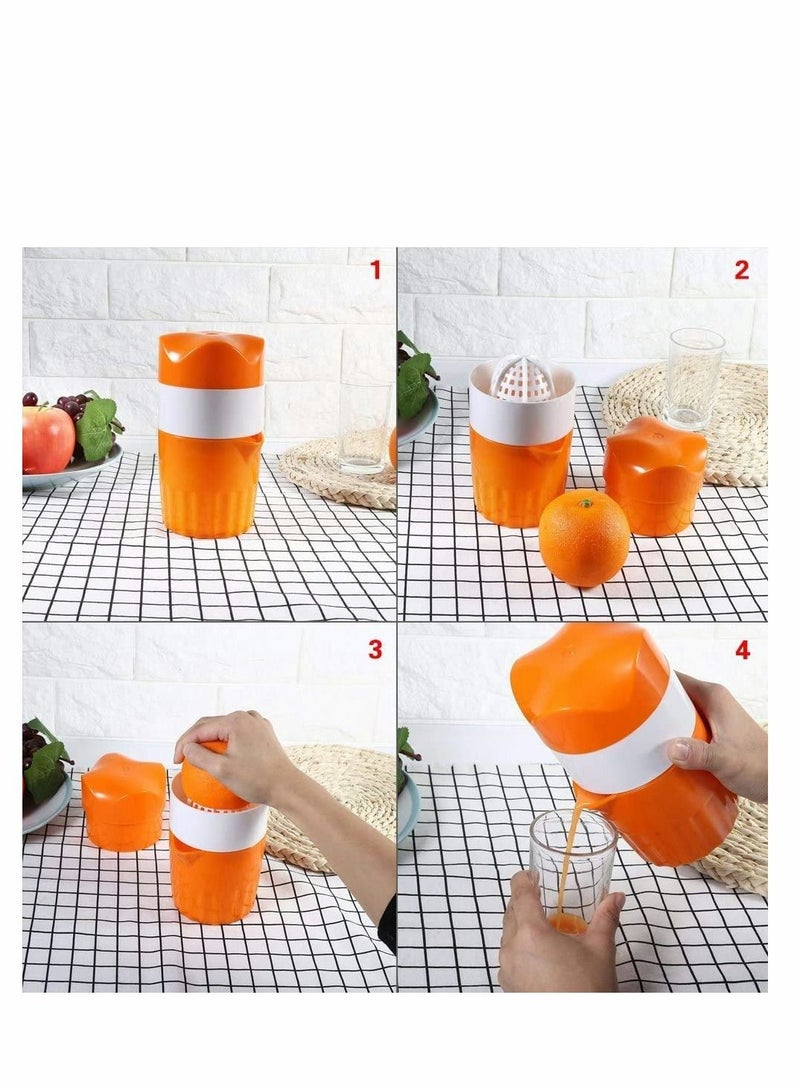 Manual Hand Juicer, Citrus Juicer Lemon Squeezer Press with Strainer and Container for Orange Grapefruit Lime Rotation Tangerines Other Fruits in Home Kitchen(Orange Color)