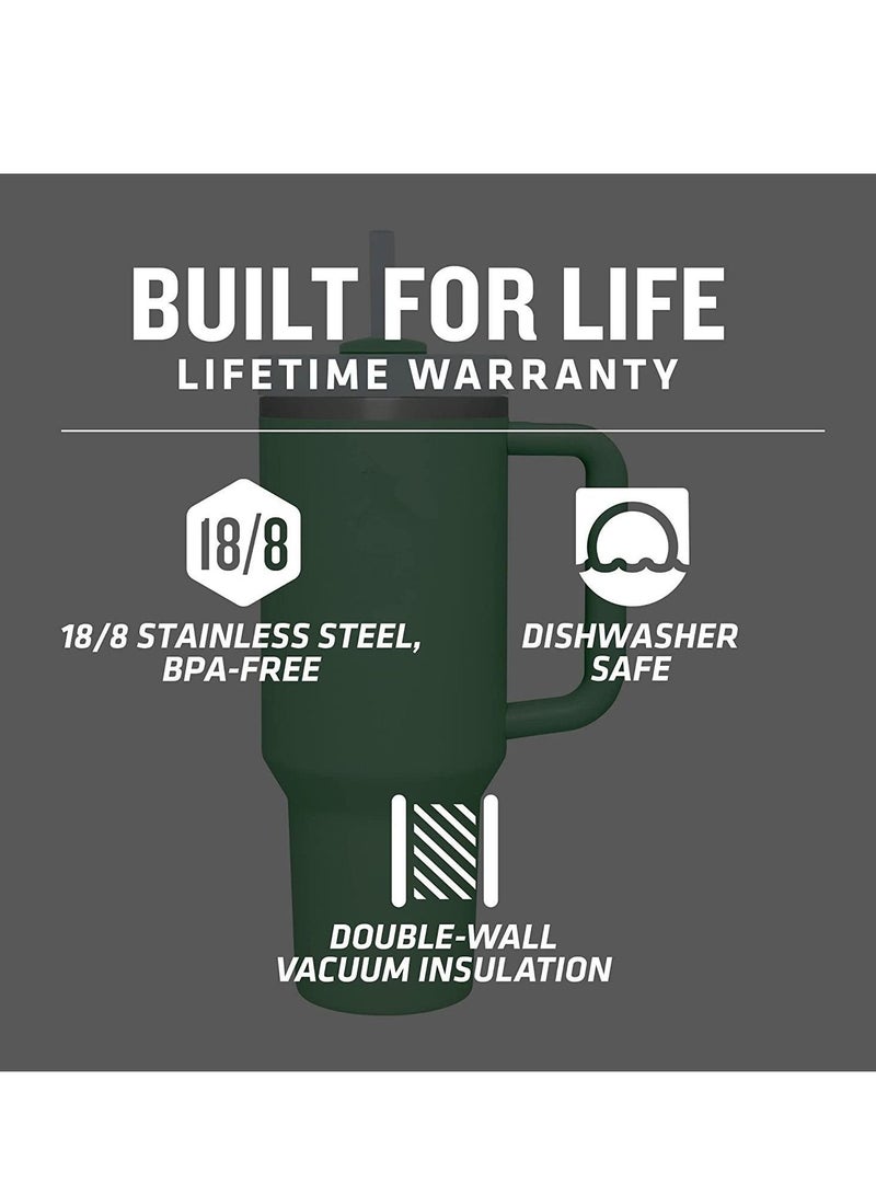 40oz Insulated Cup with Lid and Straw, Reusable 304 Stainless Steel Water Bottle, Iced Coffee Bear Travel Mug for Car/Gym/Fitness (Green)