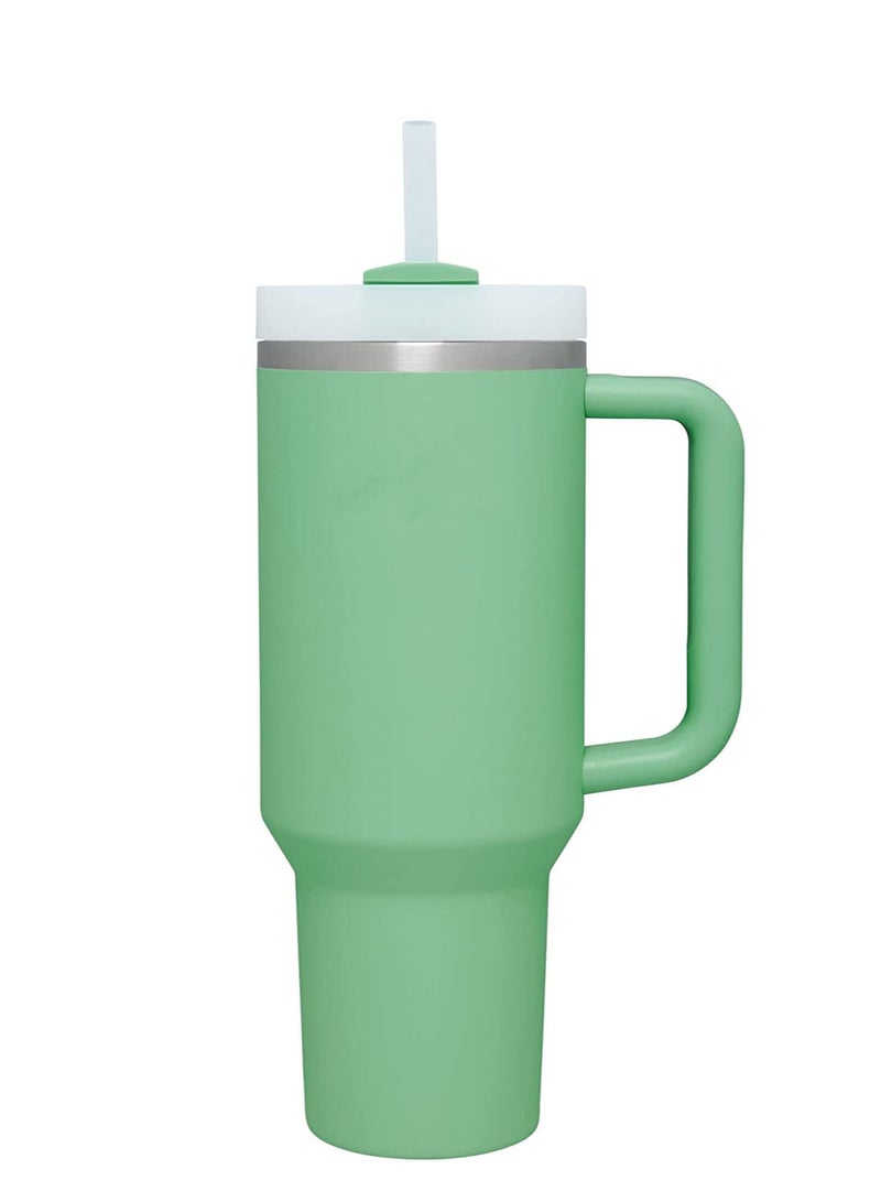 40oz Insulated Cup with Lid and Straw, Reusable 304 Stainless Steel Water Bottle, Iced Coffee Bear Travel Mug for Car/Gym/Fitness (Green)