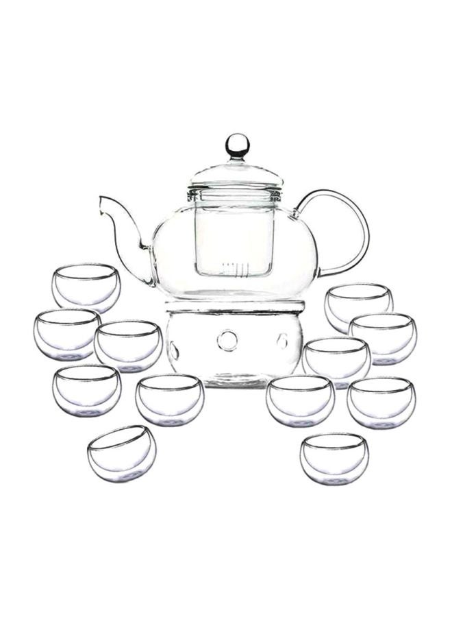 15-Piece Tea Set With Burner Clear 600ml