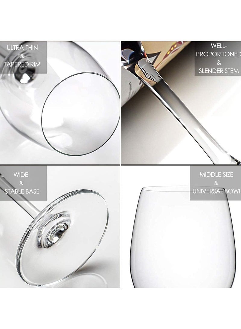 Crystal Red Wine Glasses Set of 6, 17 Ounce Thin Rim Classic Round Bowl Stemmed All-purpose Wine Glass Set