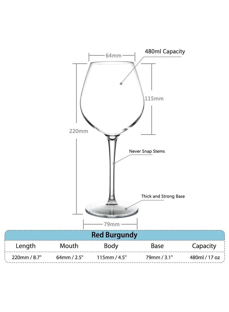 Crystal Red Wine Glasses Set of 6, 17 Ounce Thin Rim Classic Round Bowl Stemmed All-purpose Wine Glass Set
