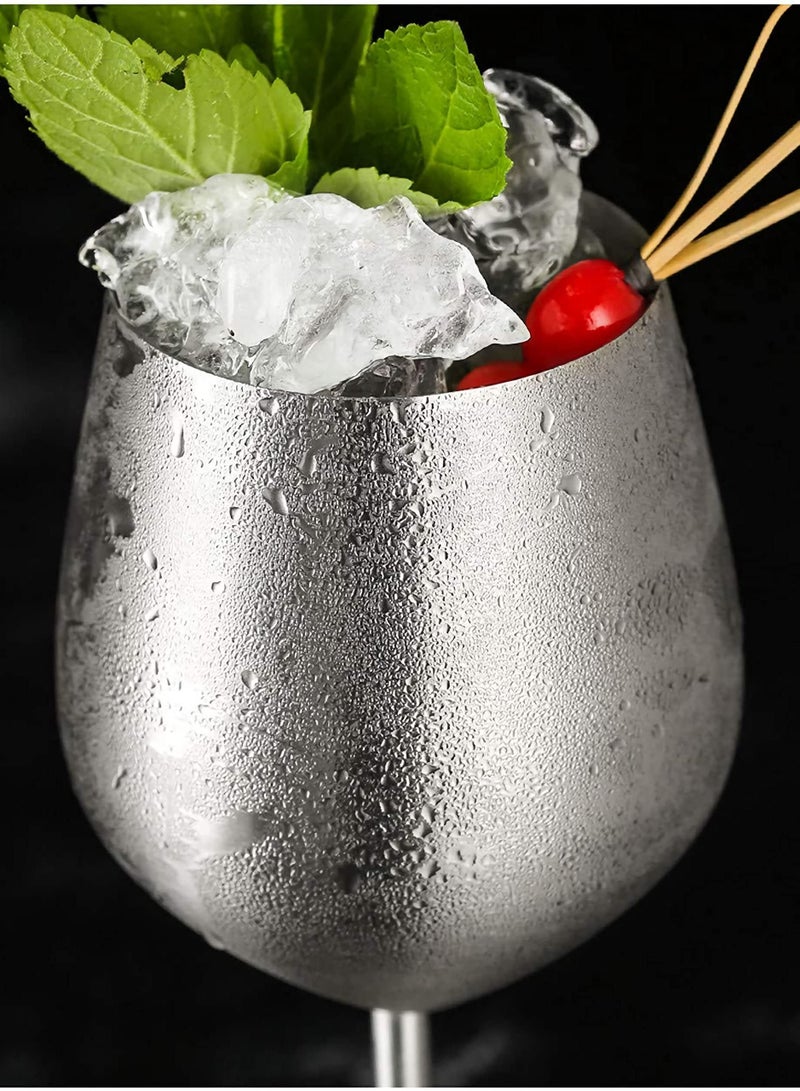 Drank Glass, Stainless Steel Metal Stemmed Drank Glasses Shatter Proof Glasses Unbreakable for Juice Drink Birthday Party Anniversary 2PCS (Silver)