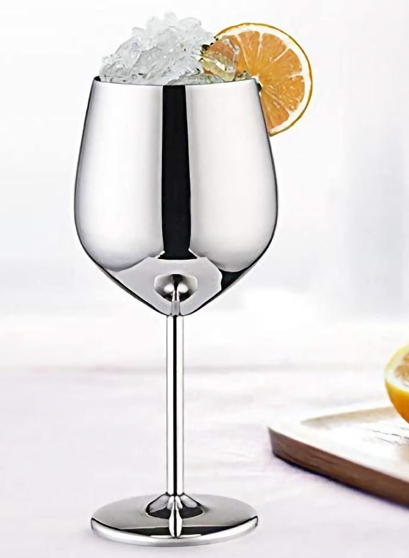 Drank Glass, Stainless Steel Metal Stemmed Drank Glasses Shatter Proof Glasses Unbreakable for Juice Drink Birthday Party Anniversary 2PCS (Silver)