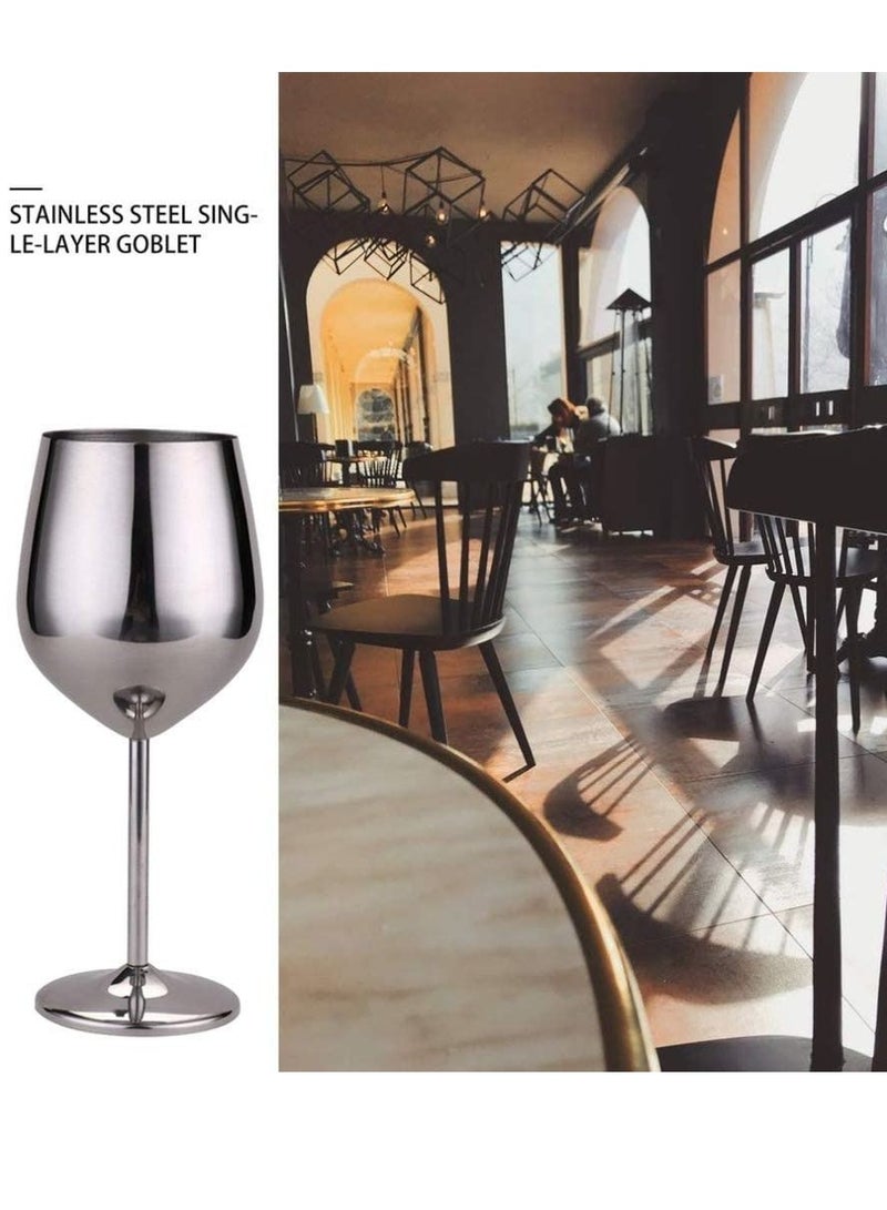 Drank Glass, Stainless Steel Metal Stemmed Drank Glasses Shatter Proof Glasses Unbreakable for Juice Drink Birthday Party Anniversary 2PCS (Silver)