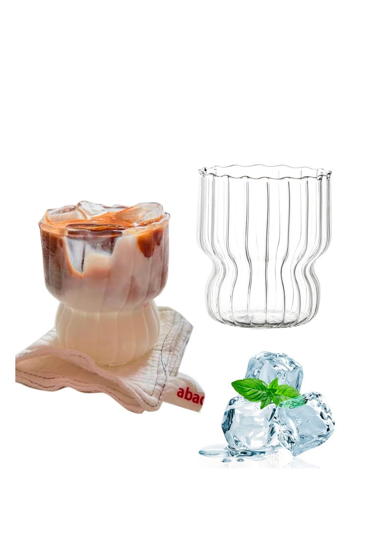 Water Glasses Drinking Cups Set, 2 Pcs 300ml Ripple Glassware Sets,  Origami Ribbed Glass Cup, for Juice Coffee Beverages, Refreshments, Glassware Set for Parties, Restaurants, Home