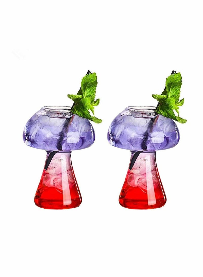 Creative Cocktail Glass Mushroom Design 250ml Cocktail Glass Set of 2, Novelty Drink Cup for KTV Bar Night Party (Mushroom)