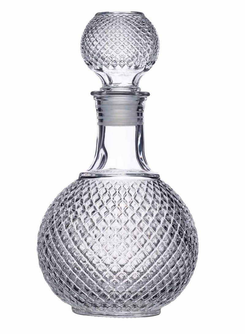 CharmCollection Cut Glass Whisky and Brandy Decanter, 1 Litre Round Ball Shape Whiskey Wine Beer Water Drinking Glass Bottle Decanter Cap Stopper Decoration