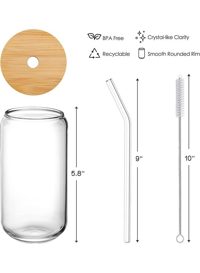 Glasses with Bamboo Lids and Glass Straw 4pcs Set