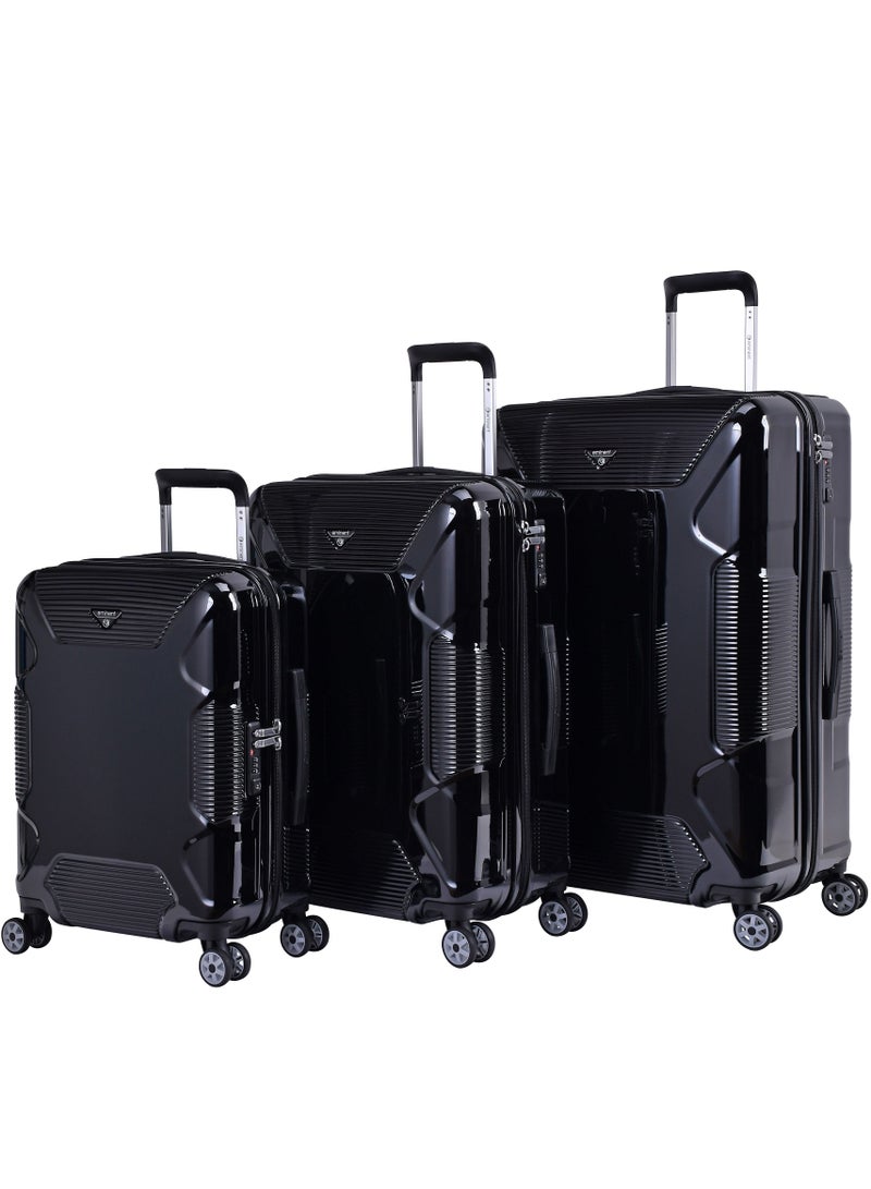 Hard Case Suitcase Trolley Luggage Set of 3 Polycarbonate Lightweight 4 Quiet Double Spinner Wheels Travel Bags With TSA Lock KJ84 Black