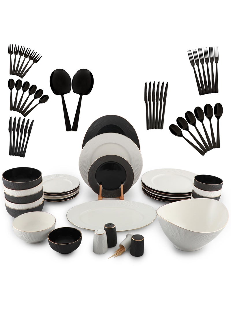 68-Piece Tableware Set, Include 30 Pieces Fine Porcelain Dinner Set & 38 Pieces 18/10 Stainless Steel Cutlery Set-Dishwasher Safe