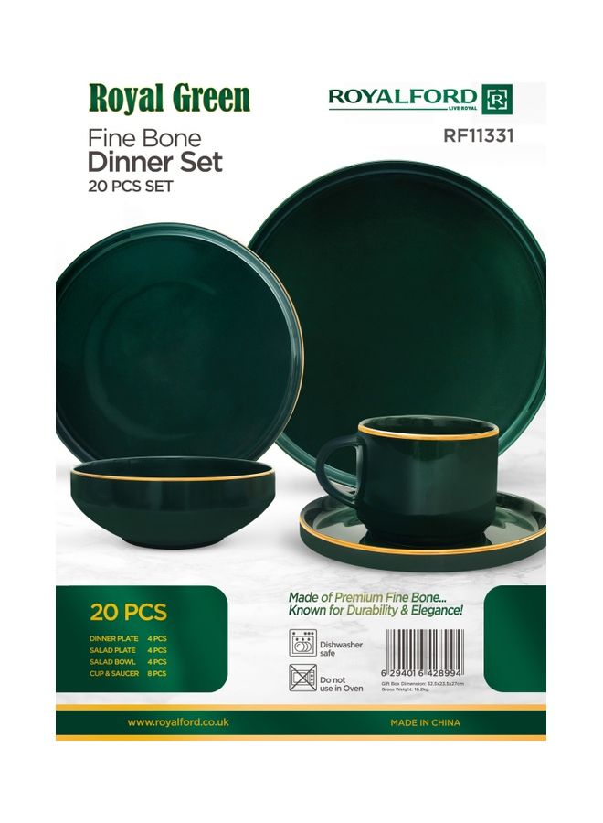 20-Piece Fine Bone Dinner Set Includes Dinner Plates Salad Plates Salad Bowls Cups And Saucers Green