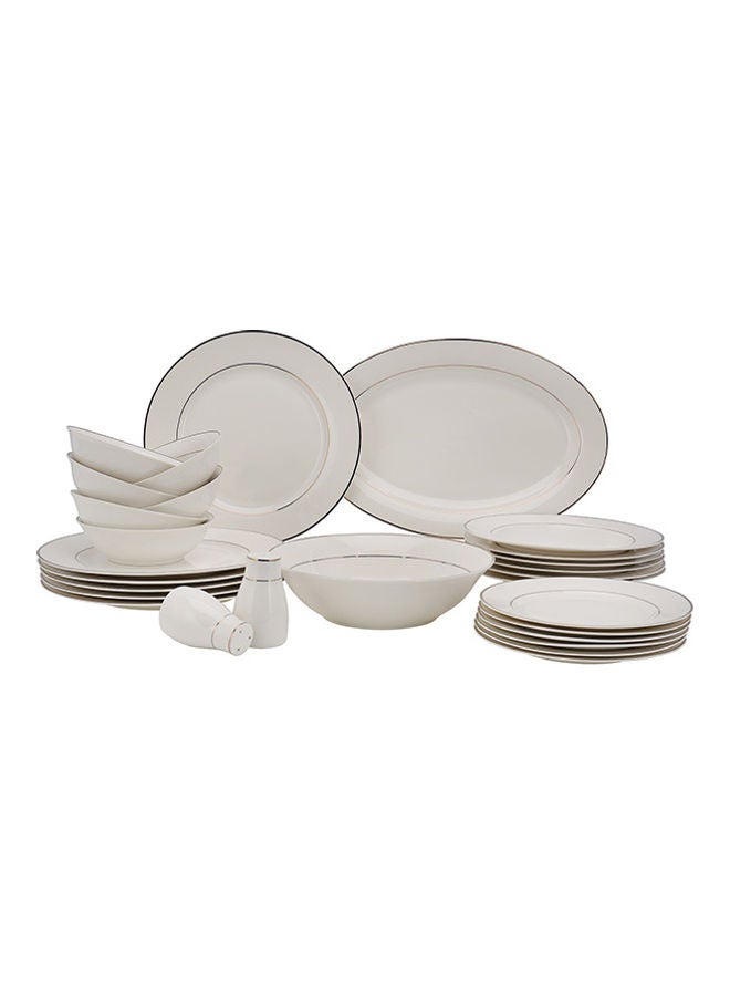 Royalford 28 Piece Premium Bone China Dinner Set- RF11048| Includes Oval Plate, Dinner Plates, Soup Plates, Flat Plates, Salad Bowls, Bowls, and Salt and Pepper Pots Black
