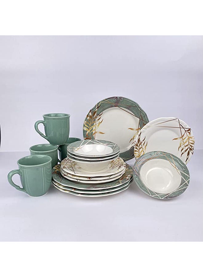 Porser 16Pcs Dinner Set | Porcelain Plates, Bowls, Spoons, Dinner Plates, Mugs, | Comfortable Handling | Perfect for Family Everyday Use, and Family Get- Together, Restaurant, Banquet and More