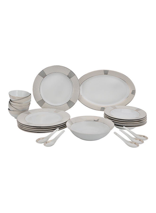 Premium Porcelain Dinner Set, 26pcs Set, RF10489 | Chip Resistant | Dishwasher Safe | Freezer Safe | Plates, Dishes, Bowls, Spoons, Service For 6 White