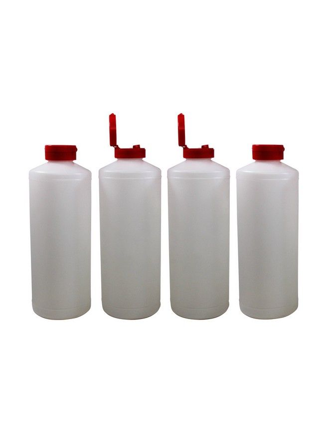 Plastic Condiment Squeeze Bottles Dispensing With Red Flip Top Hinged Cap Large 32 Oz Empty Set Of 4