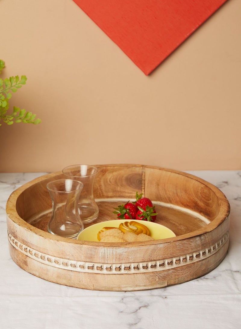 Round Carved Wooden Tray