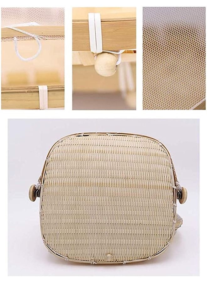 Set of 3 Bamboo Food Serving Trays with Food Mesh Cover
