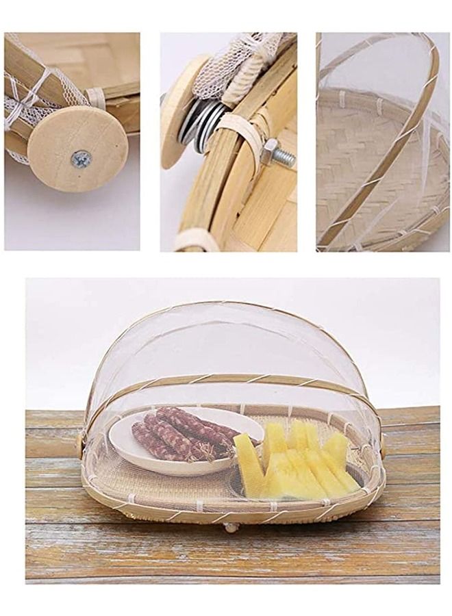 Set of 3 Bamboo Food Serving Trays with Food Mesh Cover