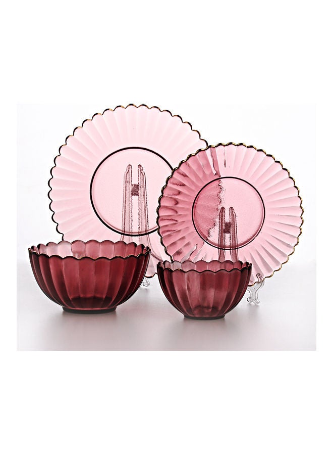 4-Piece Glass Plate And Bowl Red