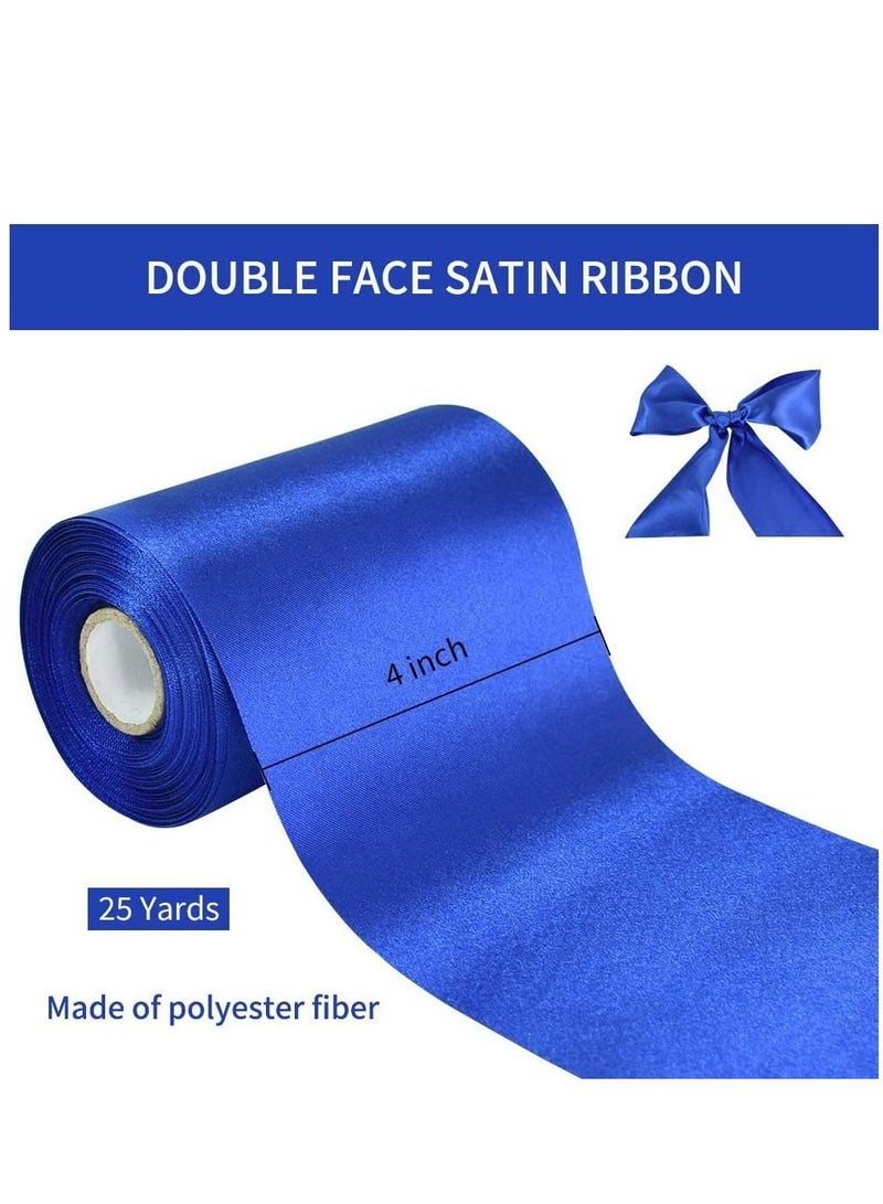 Blue Ribbon, Solid Color Fastener Double Sided Ribbon, Large Ribbon for Car Bow Sewing Craft Gift Wrapping Wedding Party Decor, Opening Ceremony Kit Grand Opening Chair Sash Ornament (4