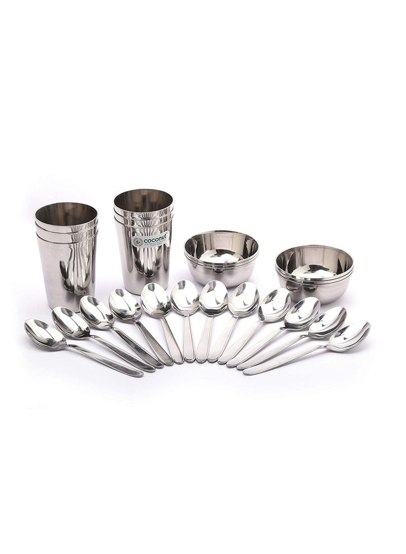 Stainless Steel Heavy Guage Mirror Finish Happy Dinner Set Serveware 30Pcs