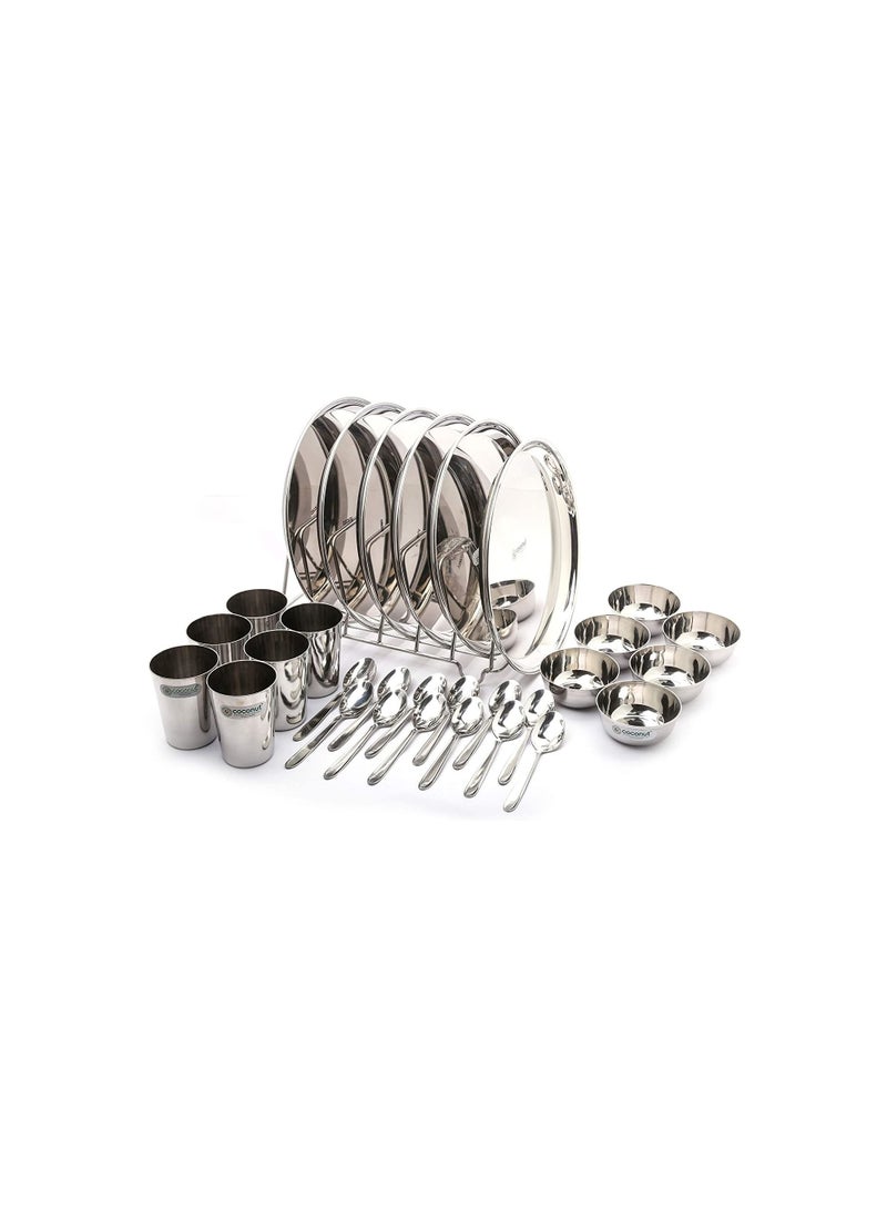 Stainless Steel Heavy Guage Mirror Finish Happy Dinner Set Serveware 30Pcs